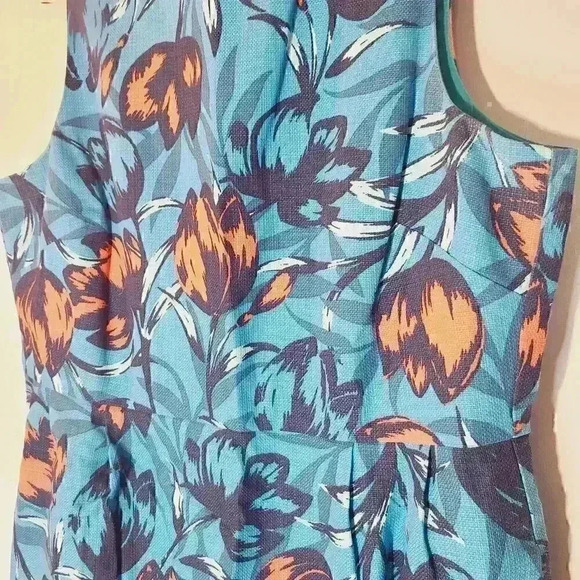 J. Crew Factory Blue Floral Dress Sleeveless Sheath Sz 14 - Picture 3 of 8